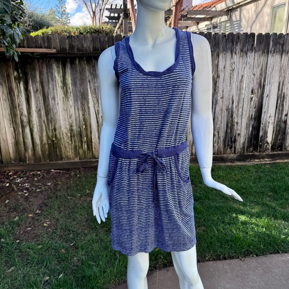 Loft Ann Taylor Dress Blue Stripes Scoop Neck Sleeveless Casual Petite Sz Small